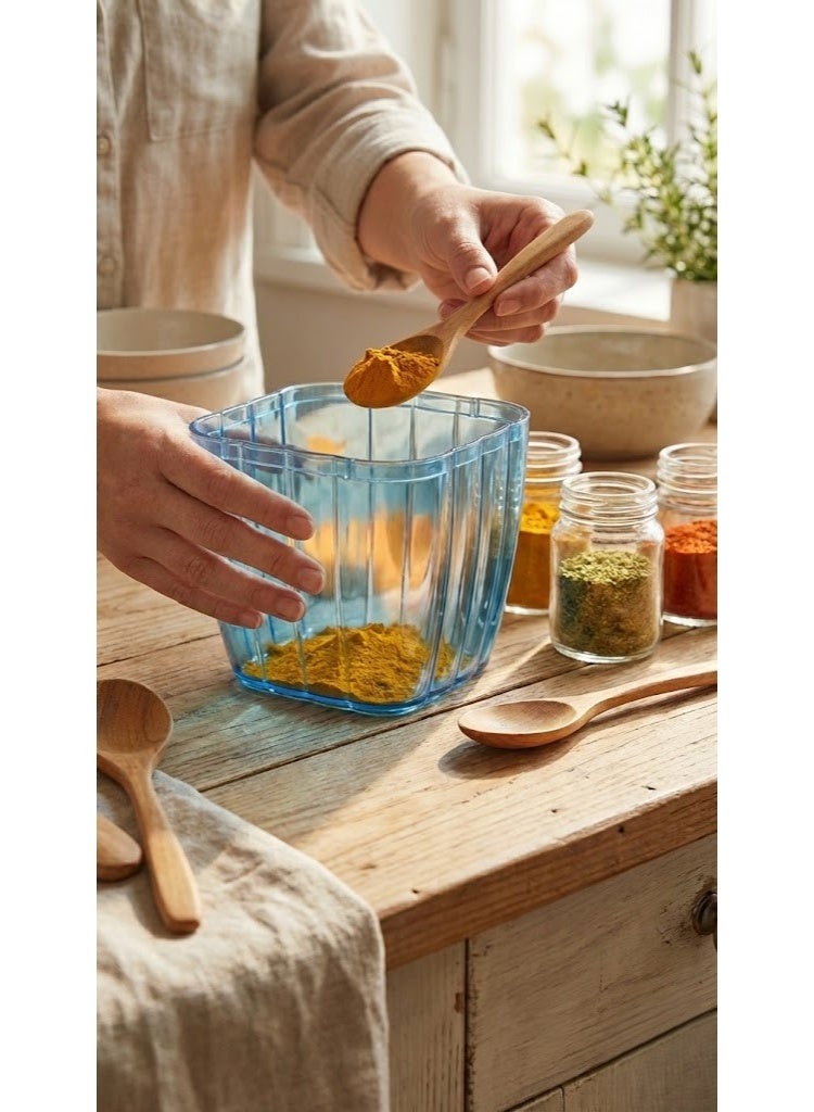 Acrylic Crystal-Look Sugar Bowl & Candy Jar - Multipurpose Storage Container with Lid for Spices & Sweets - Cyan Blue - Image 3